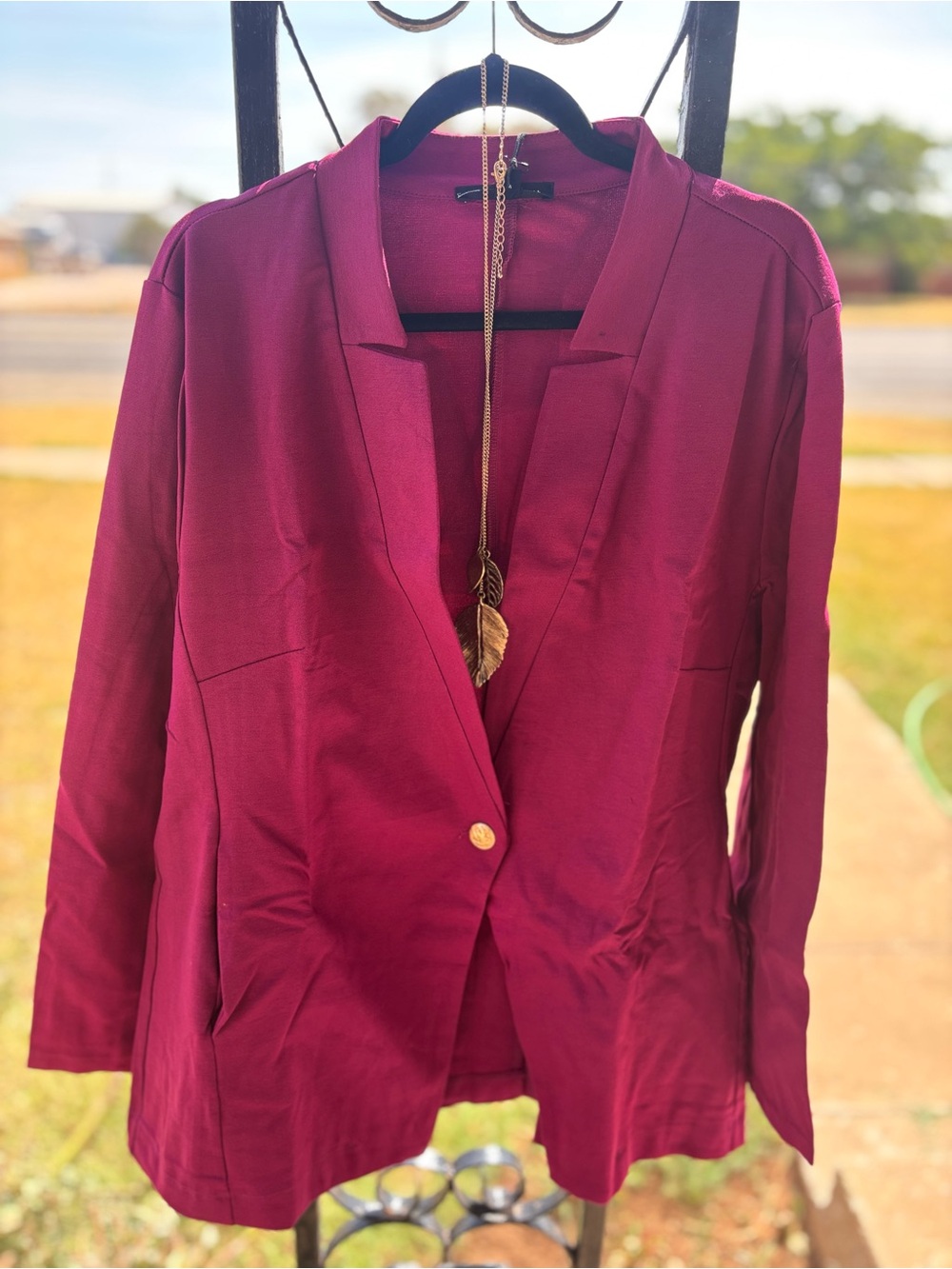 Women’s Open-Front Blazer Jacket - Deep fuchsia